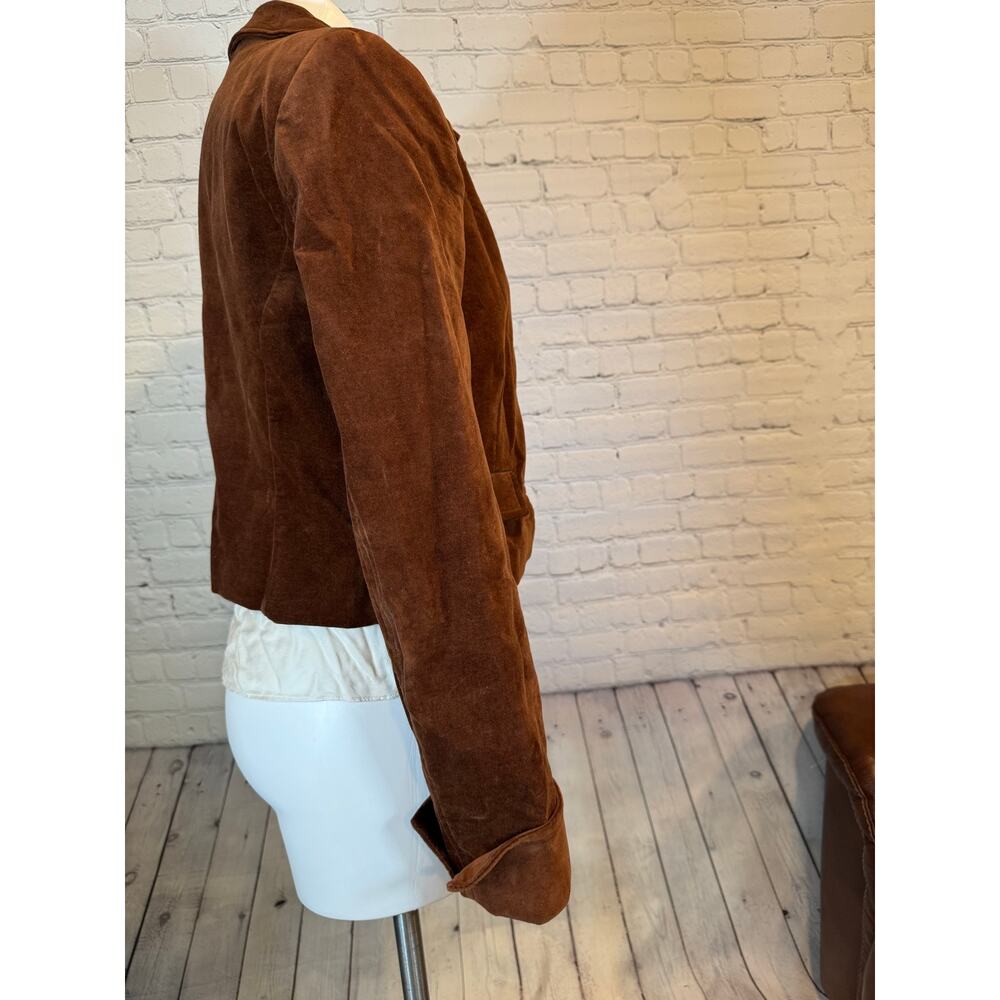 Zara Cropped Faux Suede Velvet Jacket – Rich Tobacco Brown (Size M) - Picture 2 of 4